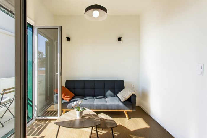ligia-bay-apartments-lefkada-greece-ground-floor-apartment-one-facilities-living-room-sofa-bed-wooden-floor-balcony-door